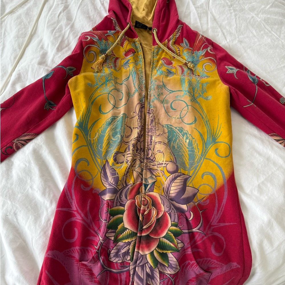 Vintage Christian Audigier Colorful Floral Hoodie.